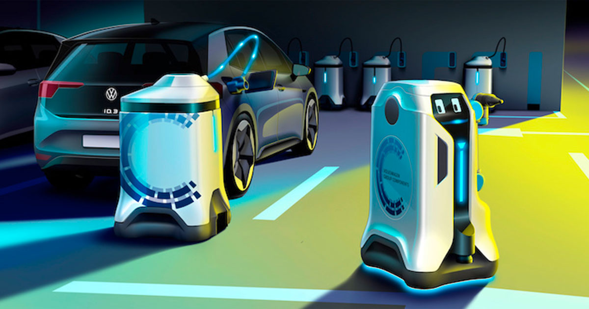 Conoce los robots autónomos de Volkswagen que cargan solos los coches eléctricos