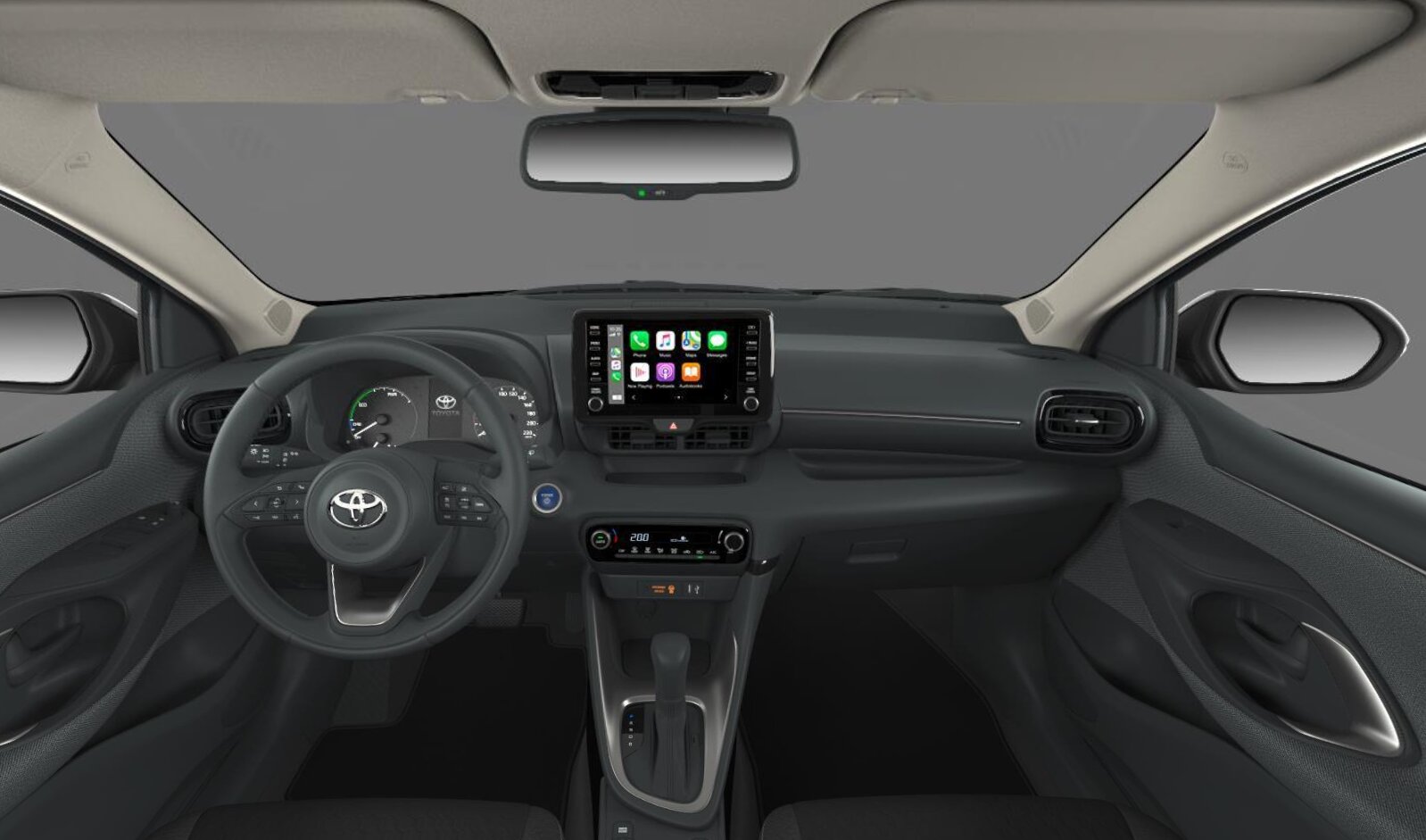Renting Toyota Yaris Active Tech color Blanco Compacto Híbrido Etiqueta ECO Automático Interior