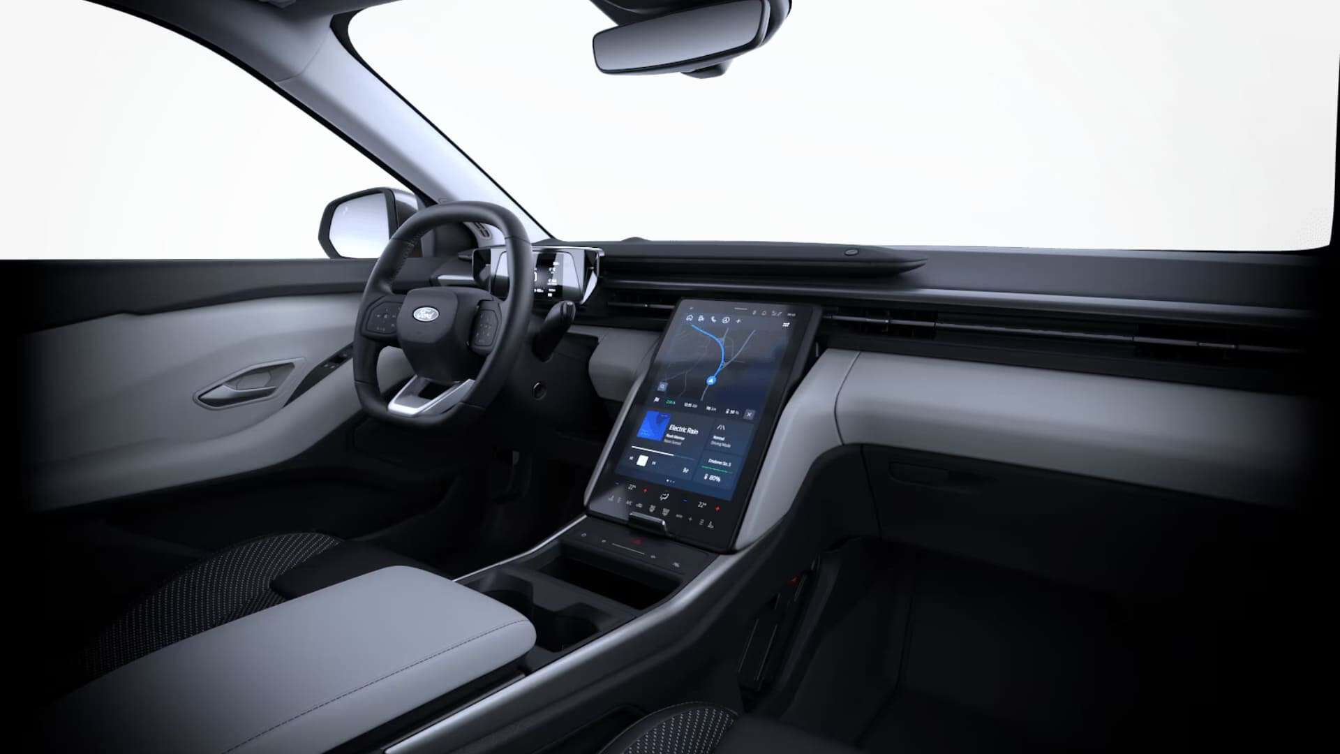 Renting New Ford Explorer Style Rango Standard RWD Blanco SUV Eléctrico Automático Etiqueta 0 Interior